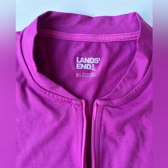 NWT Lands’ End Pink Purple Stripe Sleeveless Quarter Zip Activewear Top Women XS - Picture 2 of 7